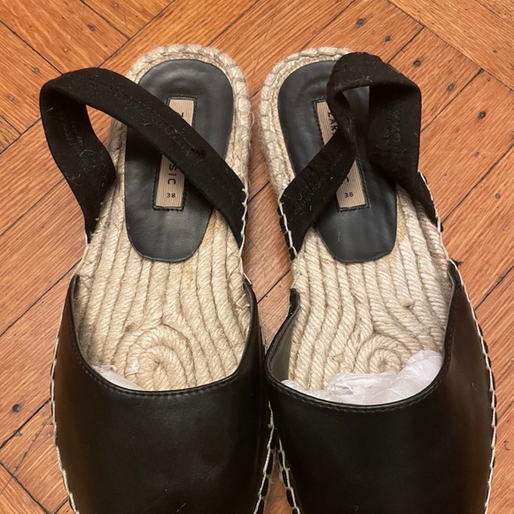 Zara espadrilles flat sandals in black, covered toes, sling back 38 - Picture 2 of 4